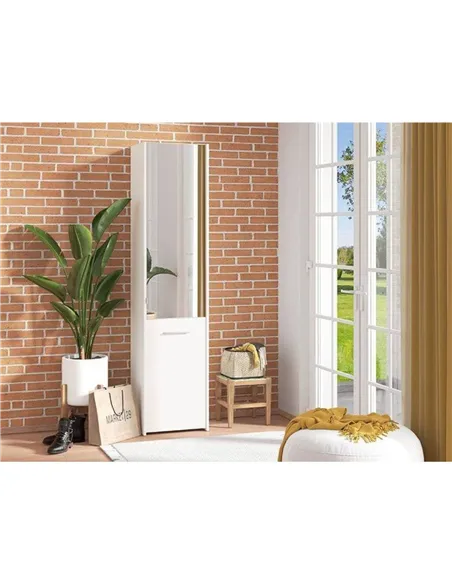 Osaka White Mirrored Slim Shoe Cabinet Cupboard, 3453