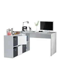 Pellegrini White and Concrete Grey Large Left or Right FlexiCorner Office Desk, 3029