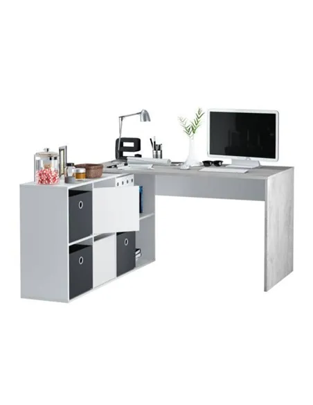 Pellegrini White and Concrete Grey Large Left or Right FlexiCorner Office Desk, 3029