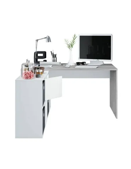 Pellegrini White and Concrete Grey Large Left or Right FlexiCorner Office Desk, 3029