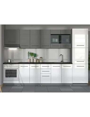 Pedro White High Gloss And Grey 60cm Tall Kitchen Larder Unit Pantry Cupboard, 3270