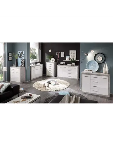 Pietra 117cm Sideboard Grey and White Gloss 2 door 4 drw, 2698