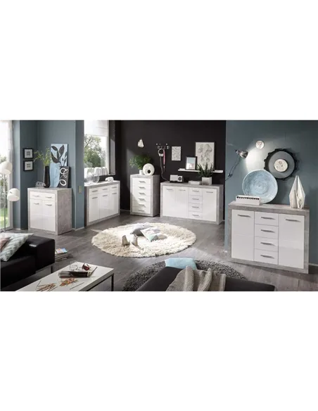 Pietra Large Sideboard Grey and White Gloss 2 DOOR, 3 DRW, 2697