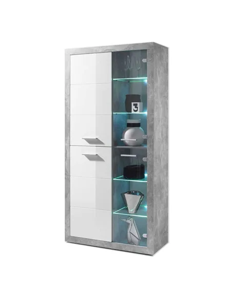 Pietra Tall Display Cabinet in Grey and White Gloss, 2703