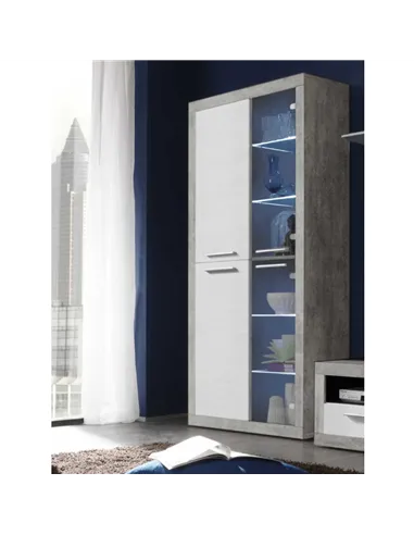 Pietra Tall Display Cabinet in Grey and White Gloss, 2703