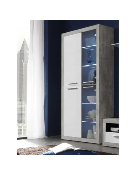 Pietra Tall Display Cabinet in Grey and White Gloss, 2703