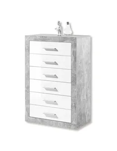 Pietra Tallboy Chest of Drawers Grey and White Gloss 6 DRW, 2705