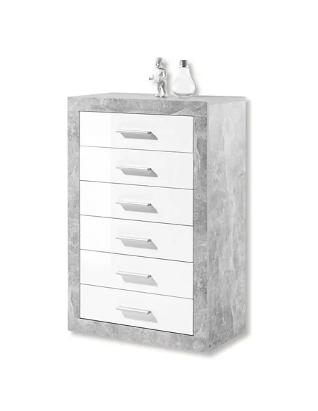 Pietra Tallboy Chest of Drawers Grey and White Gloss 6 DRW, 2705