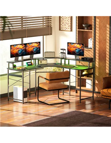 HOMCOM 'L' Shaped Work Desk, with LED Lights - Black