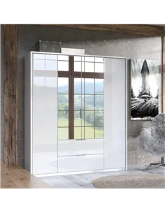 Rado 4 Door 2 Drawer White High Gloss Mirrored Wardrobe, 3154