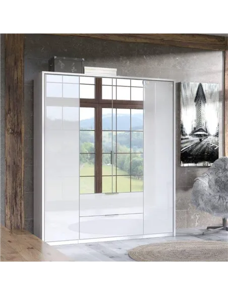 Rado 4 Door 2 Drawer White High Gloss Mirrored Wardrobe, 3154
