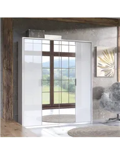 Rado 4 Door White High Gloss Mirrored Wardrobe, 3155