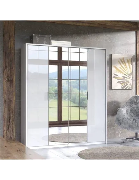Rado 4 Door White High Gloss Mirrored Wardrobe, 3155