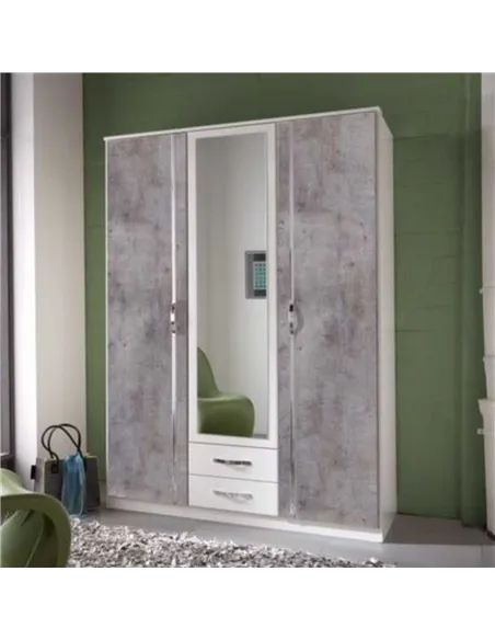 Ramina Concrete Grey and White 3 Door 2 Drawer Wardrobe, 2659