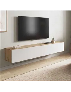 Reyes Nordic Oak Effect And White Wall Mounted Floating Wide Large TV Unit, 3255