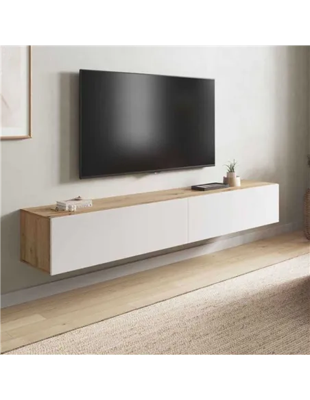 Reyes Nordic Oak Effect And White Wall Mounted Floating Wide Large TV Unit, 3255