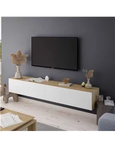 Reyes Nordic Oak Effect And White Wall Mounted Floating Wide Large TV Unit, 3255 2