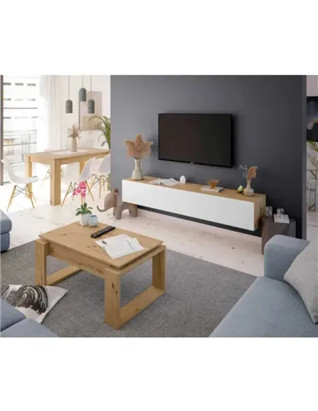 Reyes Nordic Oak Effect And White Wall Mounted Floating Wide Large TV Unit, 3255