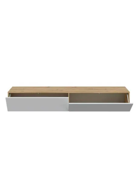 Reyes Nordic Oak Effect And White Wall Mounted Floating Wide Large TV Unit, 3255