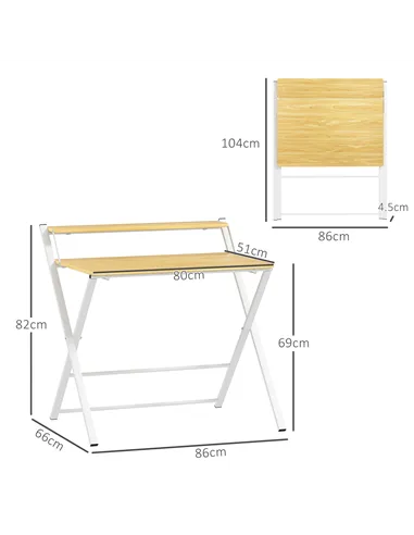 HOMCOM Compact Folding Desk for Small Spaces, Foldable Computer Desk with Storage Shelf for Home Office, 2-Tier Study Writing Ta