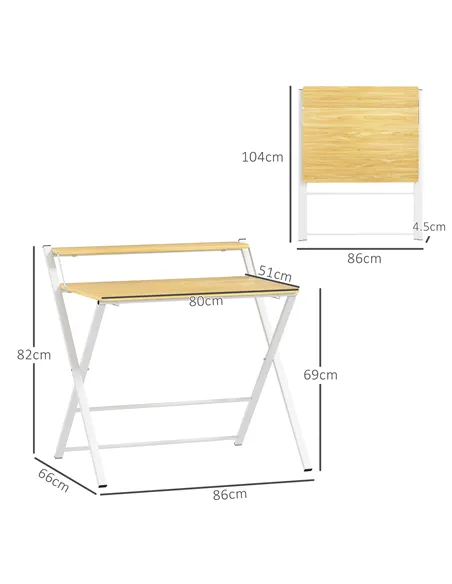 HOMCOM Compact Folding Desk for Small Spaces, Foldable Computer Desk with Storage Shelf for Home Office, 2-Tier Study Writing Ta