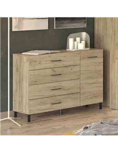 Romero Oak Effect 1 Door 4 Drawer Sideoard Storage Unit, 3276