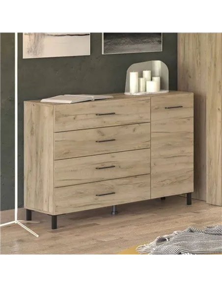 Romero Oak Effect 1 Door 4 Drawer Sideoard Storage Unit, 3276