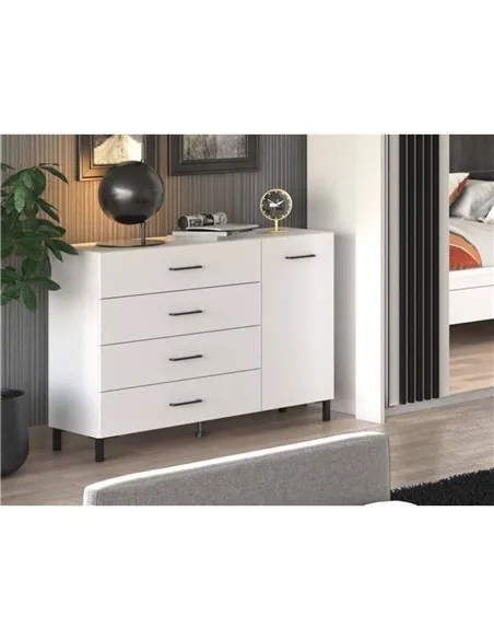 Romero White 1 Door 4 Drawer Sideoard Storage Unit, 3277