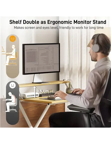 HOMCOM Compact Folding Desk for Small Spaces, Foldable Computer Desk with Storage Shelf for Home Office, 2-Tier Study Writing Ta