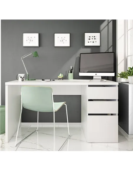 Sacramento Artic White Office Desk with Cupboard and Drawers, 3290