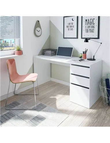 Sacramento Artic White Office Desk with Cupboard and Drawers, 3290
