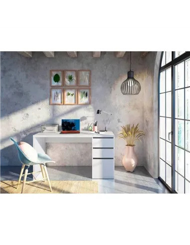 Sacramento Artic White Office Desk with Cupboard and Drawers, 3290