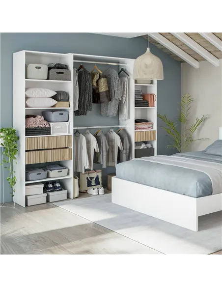 Salvador Natural Oak Effect and White Open Door Wardrobe With Shelves And Rail, 3219