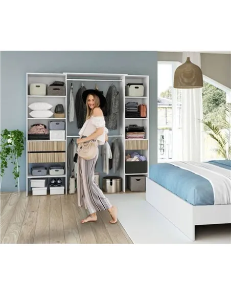 Salvador Natural Oak Effect and White Open Door Wardrobe With Shelves And Rail, 3219