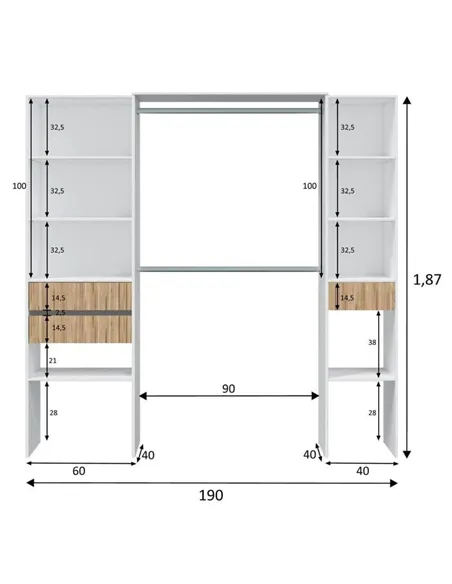 Salvador Natural Oak Effect and White Open Door Wardrobe With Shelves And Rail, 3219