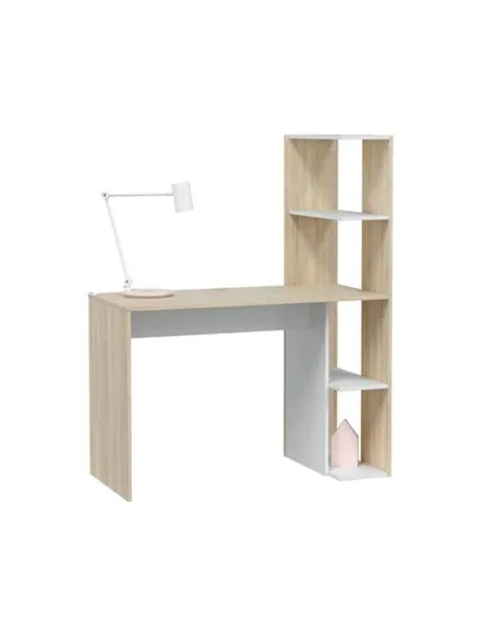 Saliba White And Oak Effect Desk With Bookcase, 3243