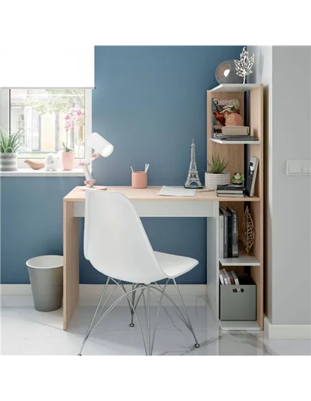 Saliba White And Oak Effect Desk With Bookcase, 3243