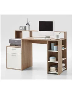 Sansa White and Oak Desk with Hutch, 3080