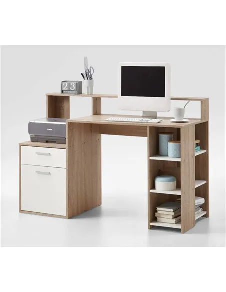 Sansa White and Oak Desk with Hutch, 3080