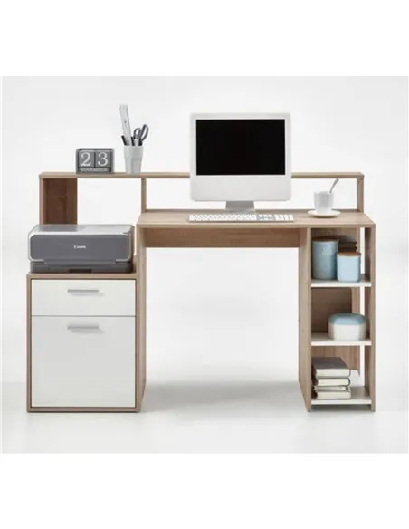 Sansa White and Oak Desk with Hutch, 3080