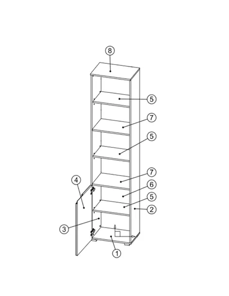 Santino Bookcase White Gloss 1 Door S12, 2620
