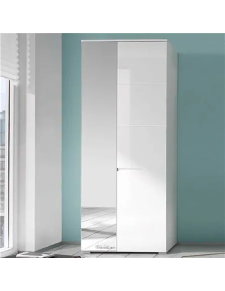 Santino White Gloss Slim Wardrobe with Mirrored Door S22, 2643