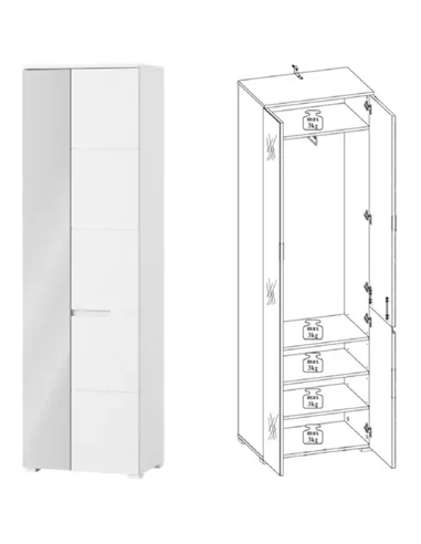Santino White Gloss Slim Wardrobe with Mirrored Door S22, 2643