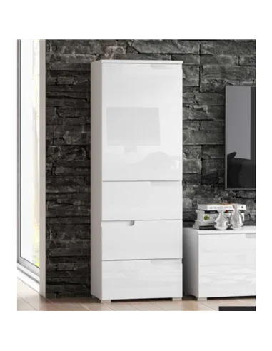 Santino White Gloss Slim Tallboy Storage Unit with Cupboard and Drawers S11, 2642