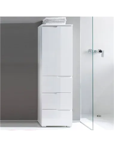 Santino White Gloss Slim Tallboy Storage Unit with Cupboard and Drawers S11, 2642
