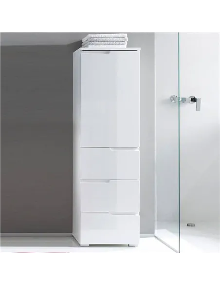 Santino White Gloss Slim Tallboy Storage Unit with Cupboard and Drawers S11, 2642