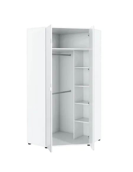 Santino Full Mirrored and White 2 Door Corner Wardrobe, 2292