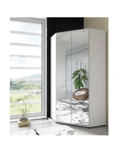 Santino Full Mirrored and White 2 Door Corner Wardrobe, 2292 2