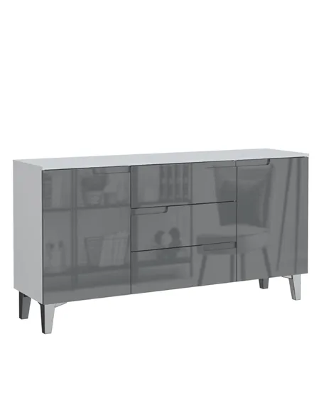 Santino Grey High Gloss And White 2 Door & 3 Drawer Wide Sideboard, 3236