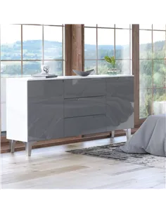 Santino Grey High Gloss And White 2 Door & 3 Drawer Wide Sideboard, 3236 2